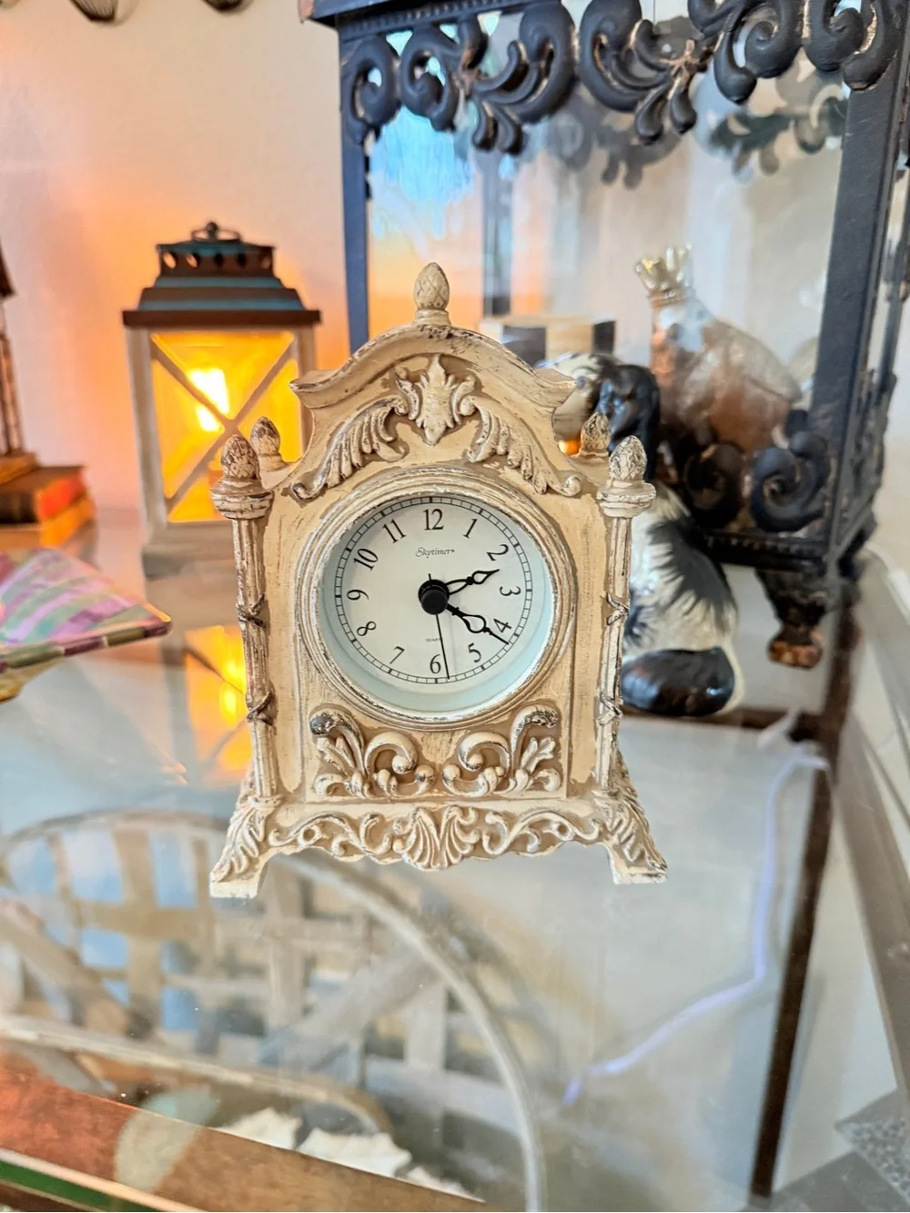 Vintage Ornate Cream Decorative Mantel Clock Works